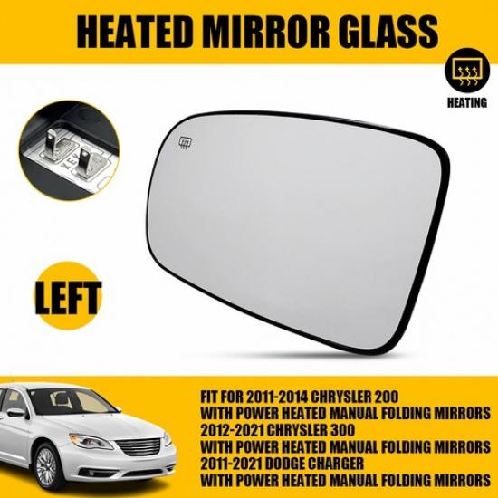 Rear View Heated Mirror Glass LH Driver For 2011- Chrysler 200 Dodge Charger
