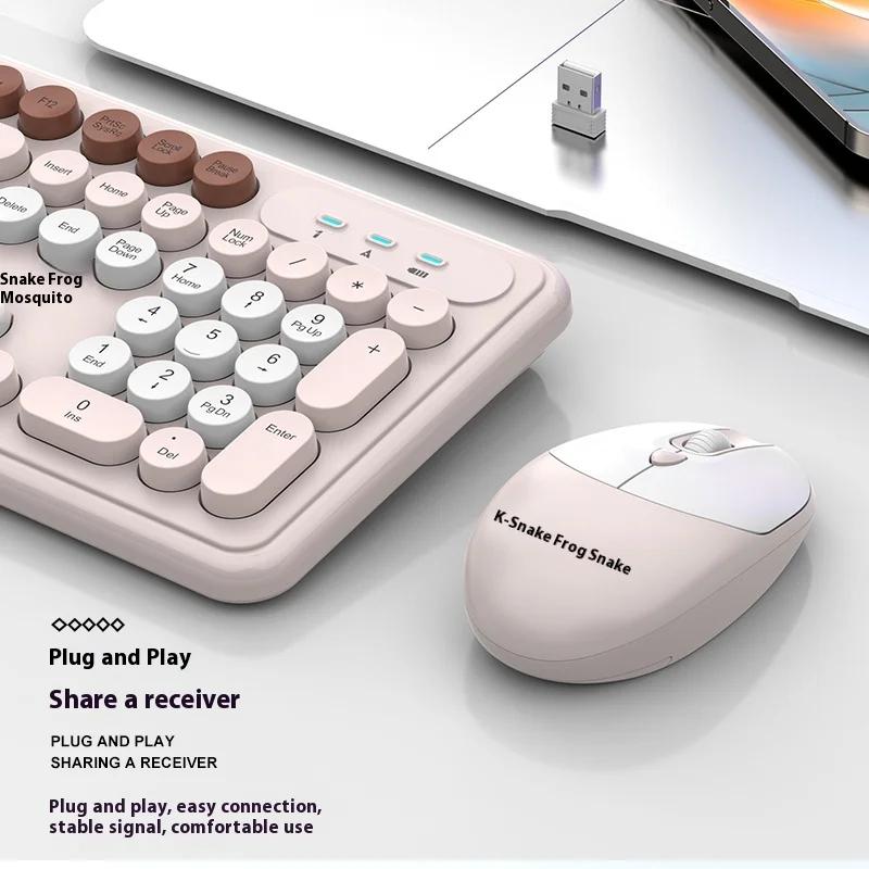 Wireless Office Keyboard and Mouse Set/Quiet, Stylish Keyboard/2.4G / Pink