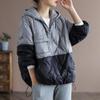 Women's Loose Pullover Hooded Cotton Padded Jacket Large Size Winter Warm Tide Ins Contrast Color Splicing Casual Outerwear