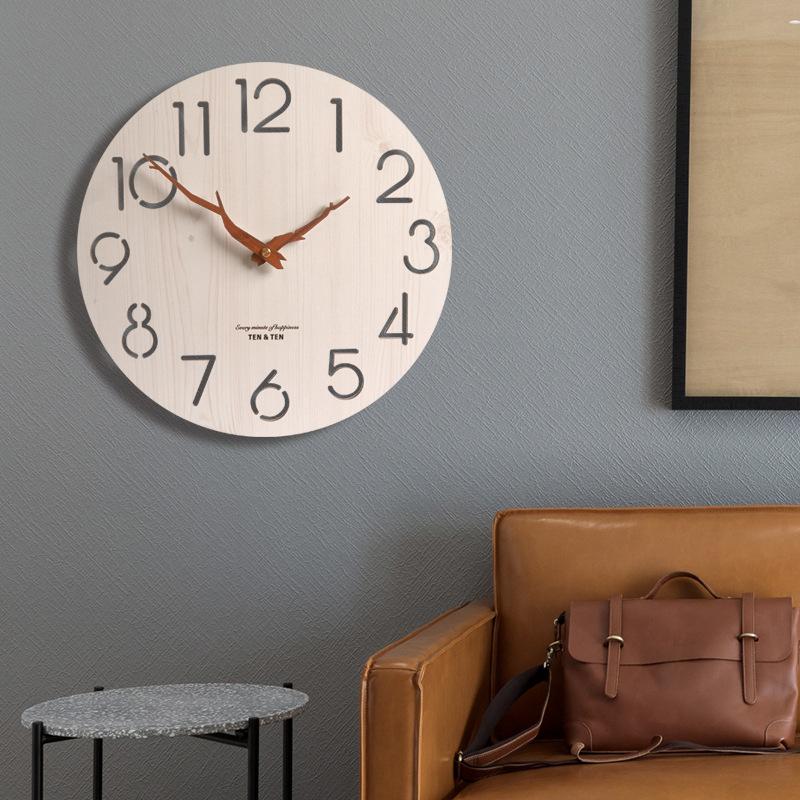 Modern Simple Wall Clock Living Room Wooden Wall Clock Fashionable and Silent Nordic Clock Wooden Needle Creative Wooden Clock Japanese Style