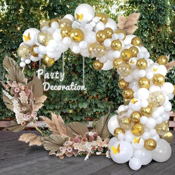 Guirlande de Ballon Or Blanc pour Anniversaire Fête Arche Ballon Guirlande Noël Fête de Fin d'Année Mariage