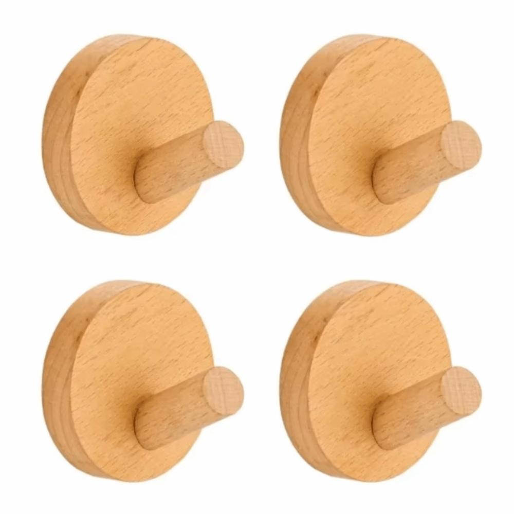 4pcs Solid Wood Wood Hook Beech Walnut Wood Wall Hook Robe Hook Towel Hook Clothes Storage