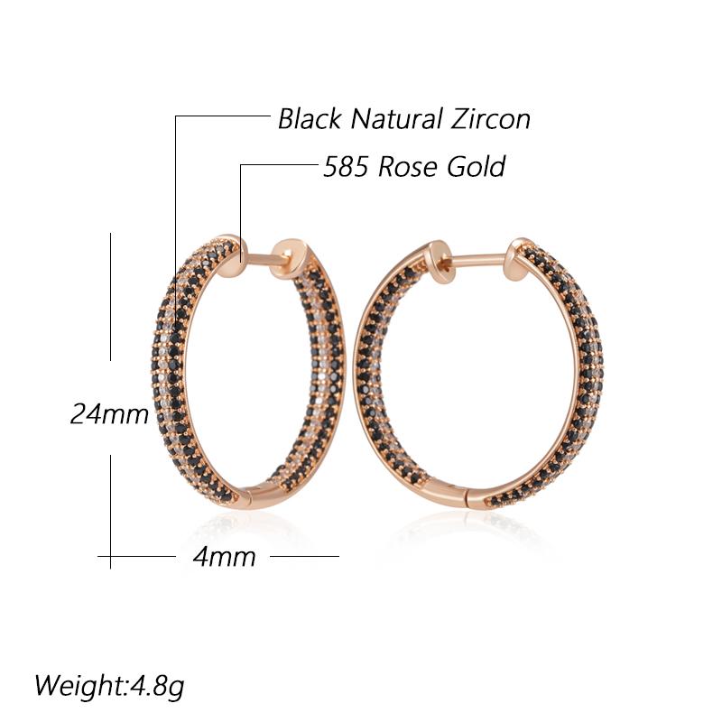 Kienl Unique Rose Gold Color Big Hoop Earring For Women Full Shiny Black And White Natural Zircon Accessories Daily Jewelry