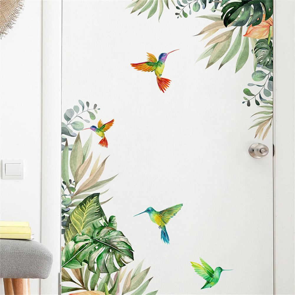 2 Pieces Tropical Plants Leaves Birds Wall Stickers Removable Waterproof Self-Adhesive Wall Decals, Colorful Natural Plants Wallpaper For Bedroom Livi