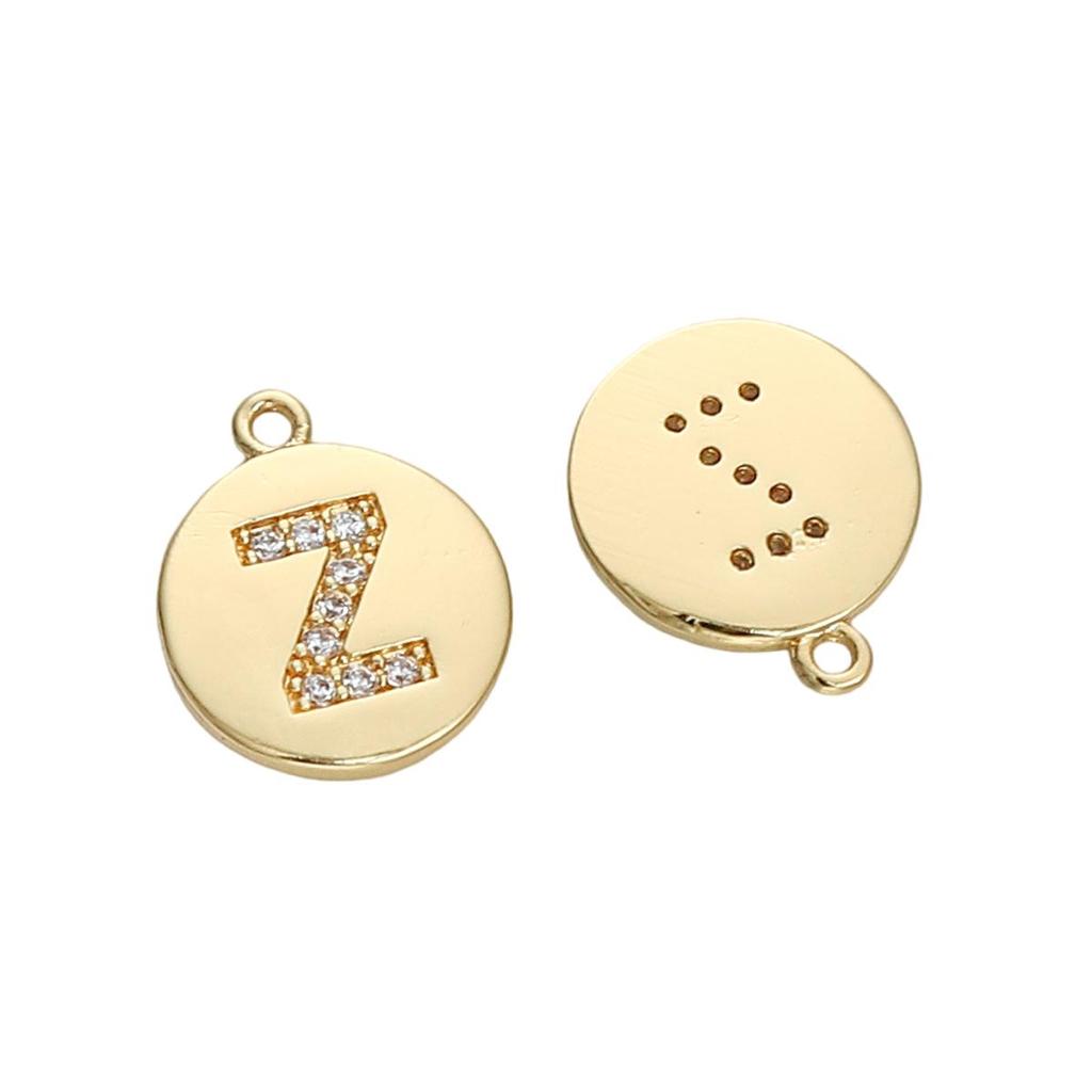 Copper Zirconium Inlaid Circular 26 Letter Pendant For DIY Jewelry Making Craft Accessories