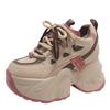 Fashion New Spring Autumn Non-slip Chunky Sneakers Women Lace-up High Platform Leather Sports Dad Shoes 7CM Heels Casual Shoes Woman