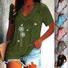 Women's Fashion V-neck Print Pullover Casual Short-sleeved T-shirt