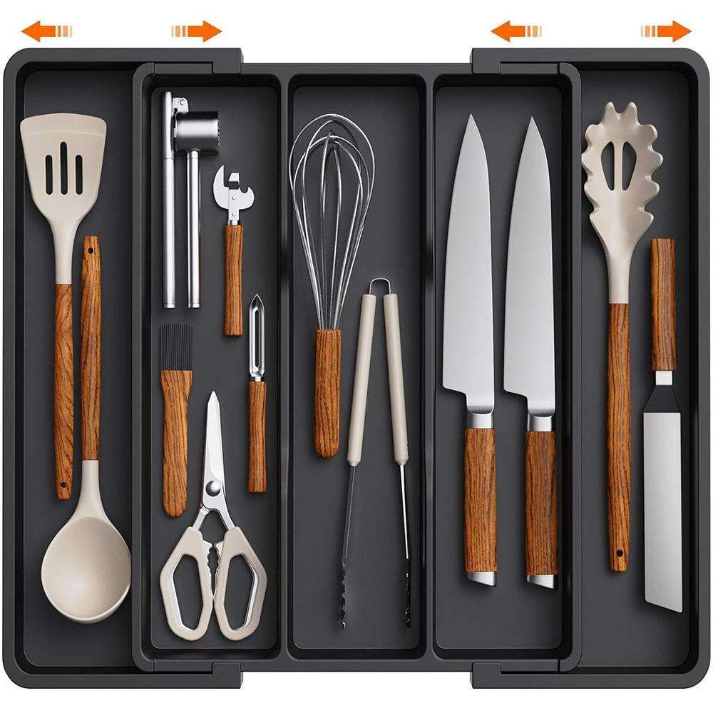 LMETJMA Расширяемый органайзер для кухонных принадлежностей Лоток для столовых приборов Серебряные приборы Держатель для столовых приборов Разделитель для хранения кухонных принадлежностей JT304