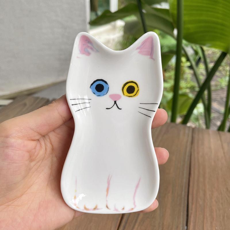 1PC Cat Ceramics Dish Kitchen Spoon Holder Home Cat Sauces Dishes Restauarant Seasoning Plate Japanese Cute
