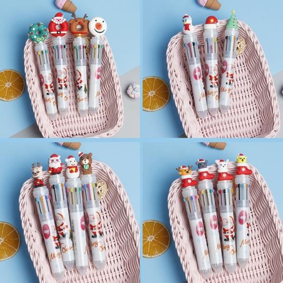 10 цветов, рождественская шариковая ручка, милый мультяшный Санта-Клаус, лось, дизайн, подарок для детей, школьные и офисные канцелярские принадлежности