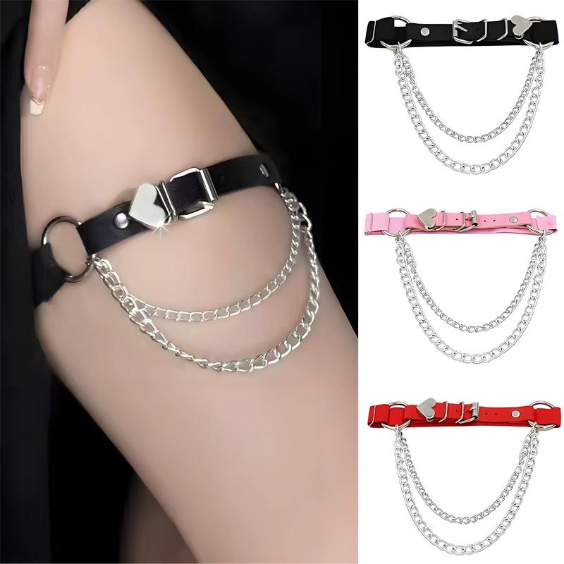 1 шт. Металлическая кисточка Мода Панк Петли для ног Регулируемая цепочка с сердечками Готическое кольцо для ноги Сексуальная искусственная кожа Необычная подвязка Цепочка для ноги