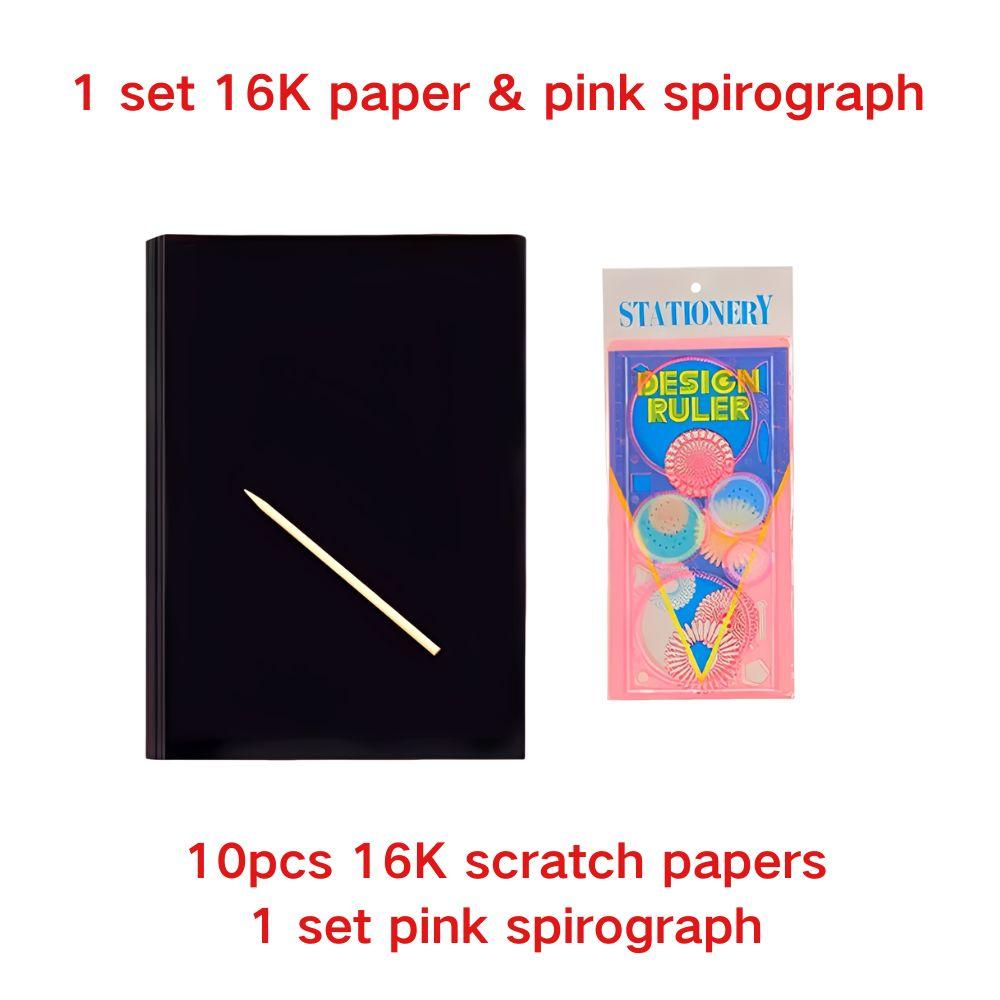 11pcs/set 10pcs 16K/32K Scratch Paper & 1 set Blue/Pink Spirograph Stencils DIY Art Craft Kit for Drawing, Birthday Gift YMY