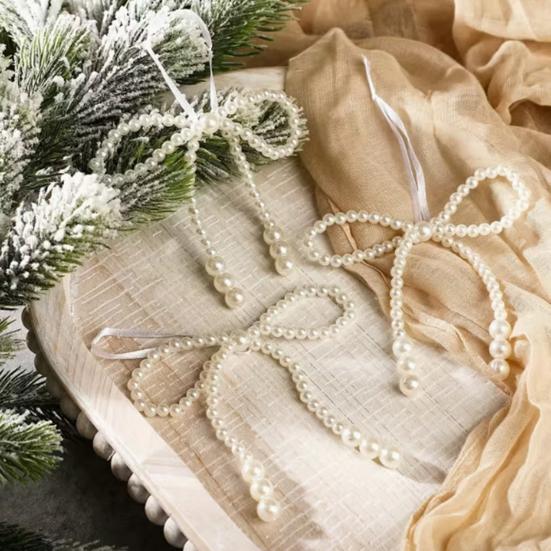 Рождественские украшения в виде банта из искусственного жемчуга, белые банты из бусин из искусственного жемчуга, подвесное украшение, бантик, верхушка для елки для свадьбы, девичника, детского праздника, украшения на день рождения