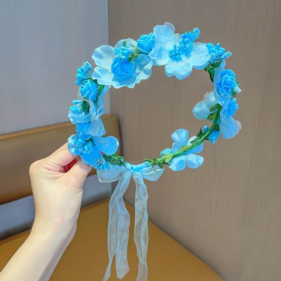 Женская повязка для волос с цветком на шнуровке, регулируемая противоскользящая повязка на голову в стиле принцессы, детский венок с цветами для девочек, реквизит для фотосессии, свадебная повязка на голову с цветком