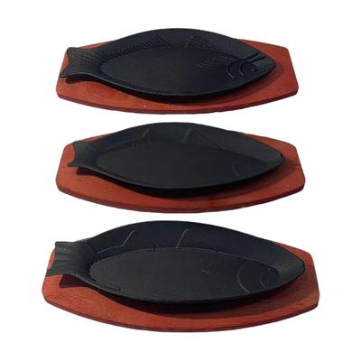 Сковорода для гриля в форме рыбы с деревянным основанием, сервировочная сковорода, фритюрница, инструменты для выпечки, литая сковорода для стейков, для пикников, ресторанов, барбекю