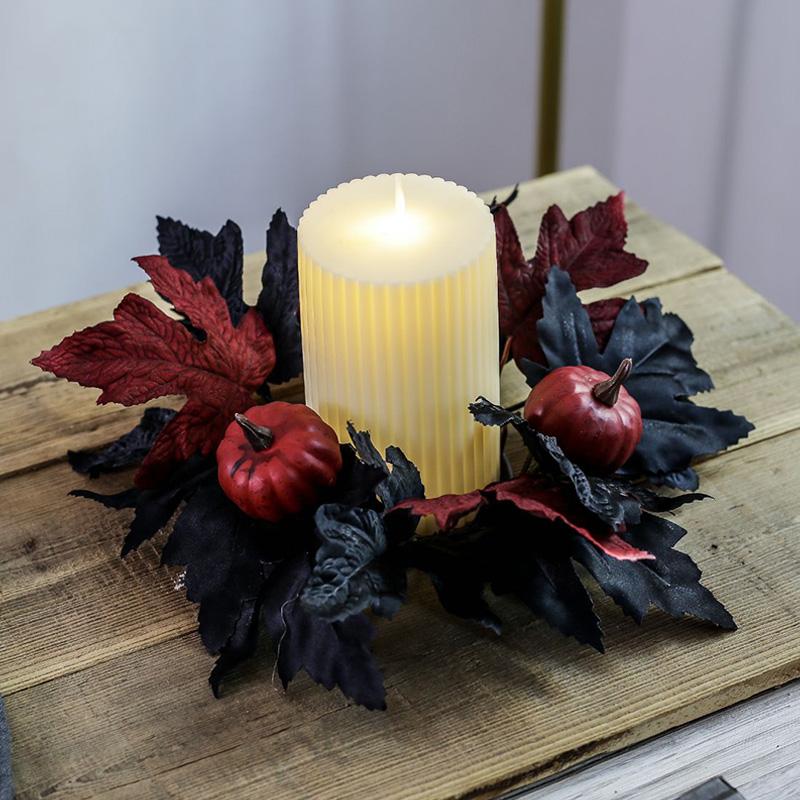 1PC Home Decor Candle Rings Wreaths Pumpkin Black Simulated Flowers Candlestick Table Dressing