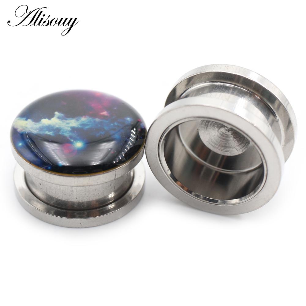 Alisouy 2PCS Stainless Steel The Milky Way Cloud Enamel Ear Tunnels Plugs Expander Stretcher Gauge Earring Piercing Body Jewelry