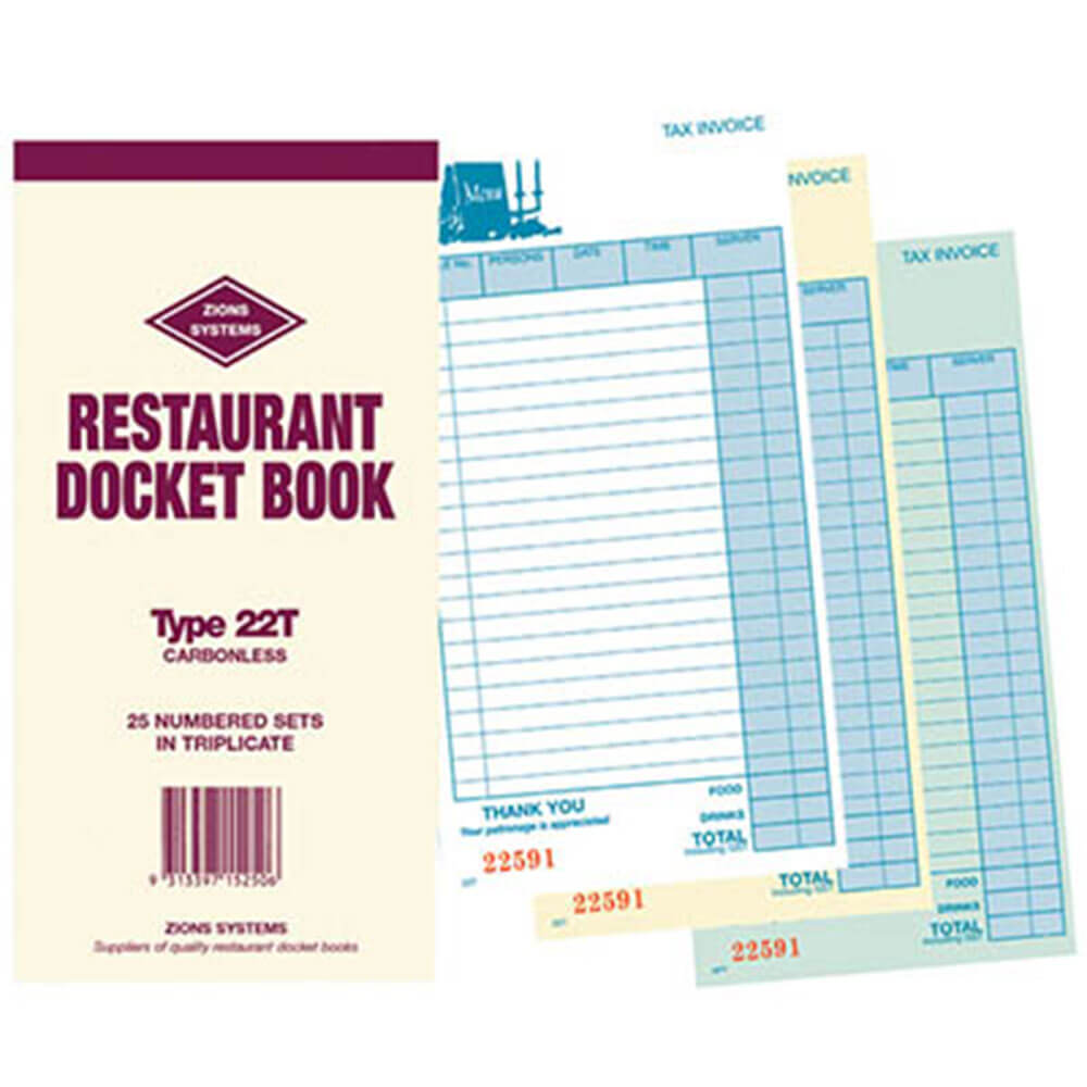 Zions Carbonless Triplicate Restaurant Docket Book (22 Line)