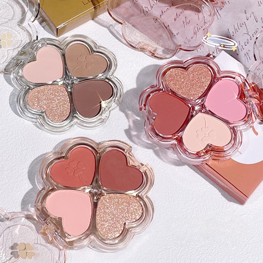 Stylish Heart-shaped 4 Colors Eyeshadow Tray Matte and Shimmer Valentine's Day Mother's Day Gift Pink and Brown Eye Makeup Art