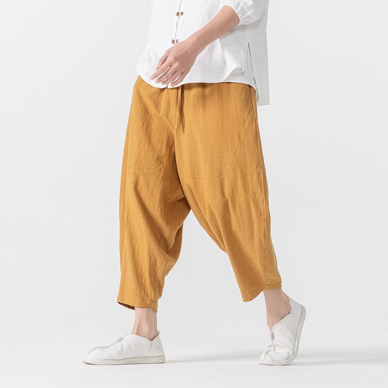 2025 Летние мужские повседневные брюки Классические хлопковые льняные брюки в китайском стиле Длинные винтажные мешковатые брюки Harajuku Широкие брюки мужские брюки