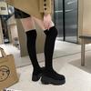Мода осень зима женские сапоги выше колена на платформе женские эластичные вязаные носки длинные сапоги туфли на толстой подошве для женщин