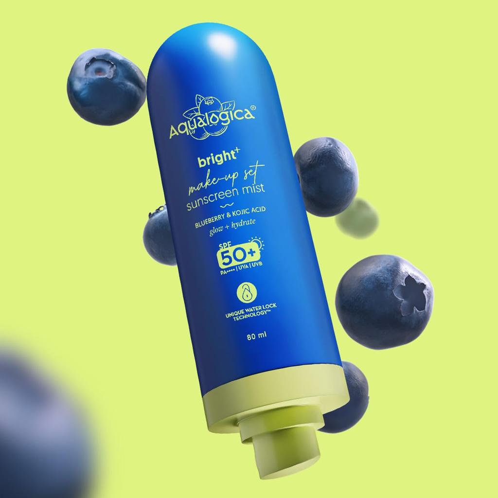 Aqualogica Bright+ Набор для макияжа Солнцезащитный спрей SPF 50+ PA++++ Ультратонкий Быстросохнущий Спрей для фиксации макияжа 80 мл
