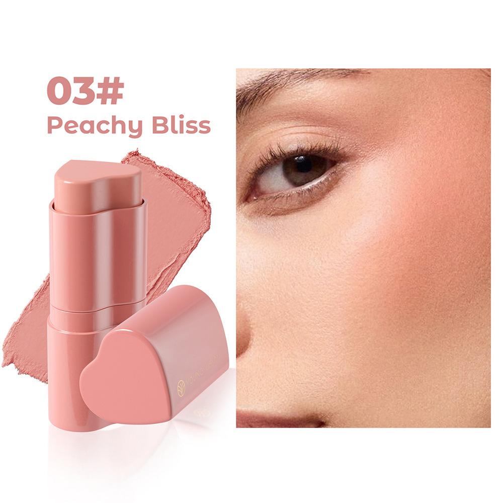 YOUNG VISION 1PCS Heart Blush Cream Contouring Stick Face Modifier Mousse Blush Lipstick 2-in-1