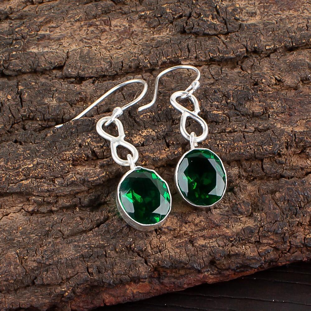 Chrome Diopside Gemstone 925 Sterling Silver Jewelry Handcrafted Earrings 1.60" EE-12-4