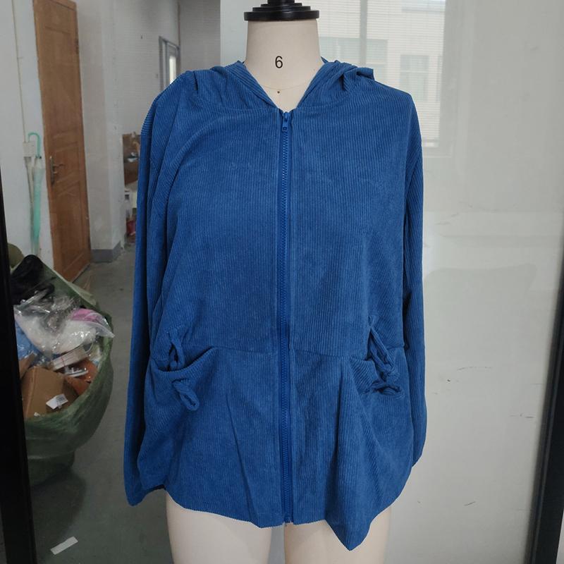 Короткое пальто Женское вельветовое жакет свободного покроя Однотонный Весна и Осень Большой размер Повседневный Универсальный