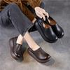 Genuine Leather Thick Soled Loafers Retro Round Toe Women's Slip-on Flat Platform Shoes