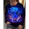 Design Trendy Men's Animal 3D Digital Printed Men's Round Neck Long Sleeved T-shirt Casual American T-shirt