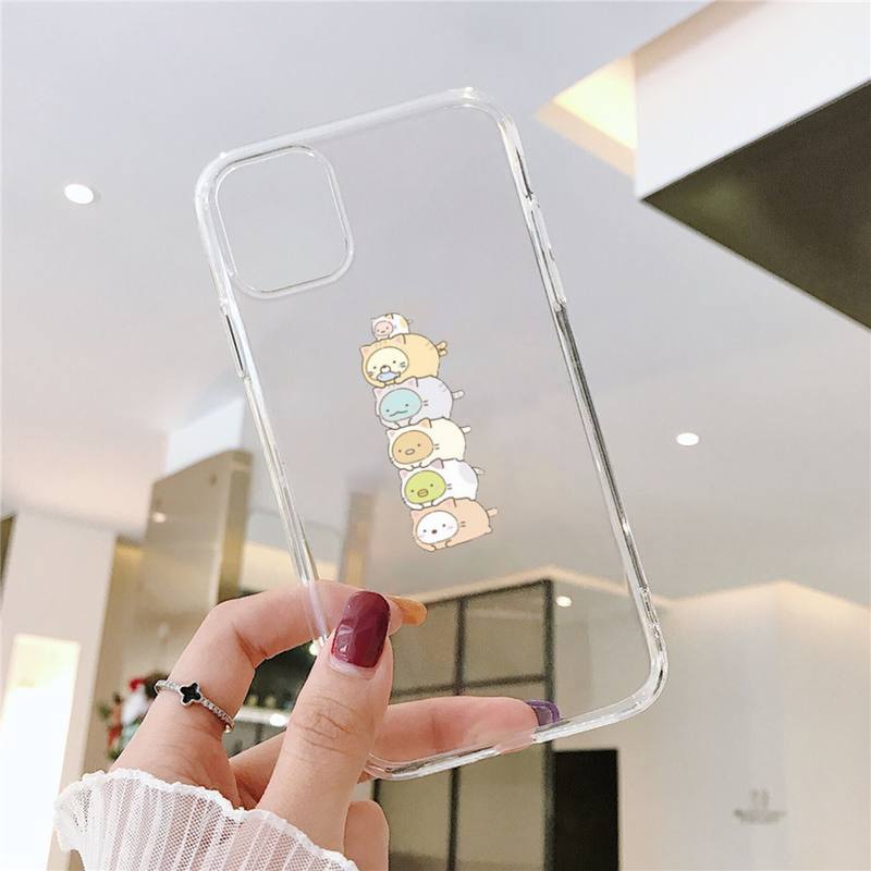 Милый мультяшный чехол Sumikko gurashi для iPhone 11 12 Mini 13 14 15 Pro XS Max X Plus SE XR Прозрачный чехол