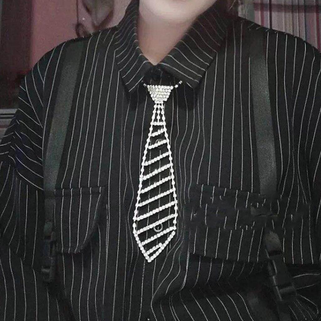 Womens Sparkly Rhinestones Necklace with Adjustable Chain Shiny Crystal Long Necktie Fashion Neck Jewelry Gift for Party