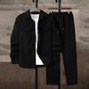 Men's Solid Color Corduroy Suit Casual Lapel Button Down Long Sleeve Shirt + Pants Casual Suit 2 Piece Set