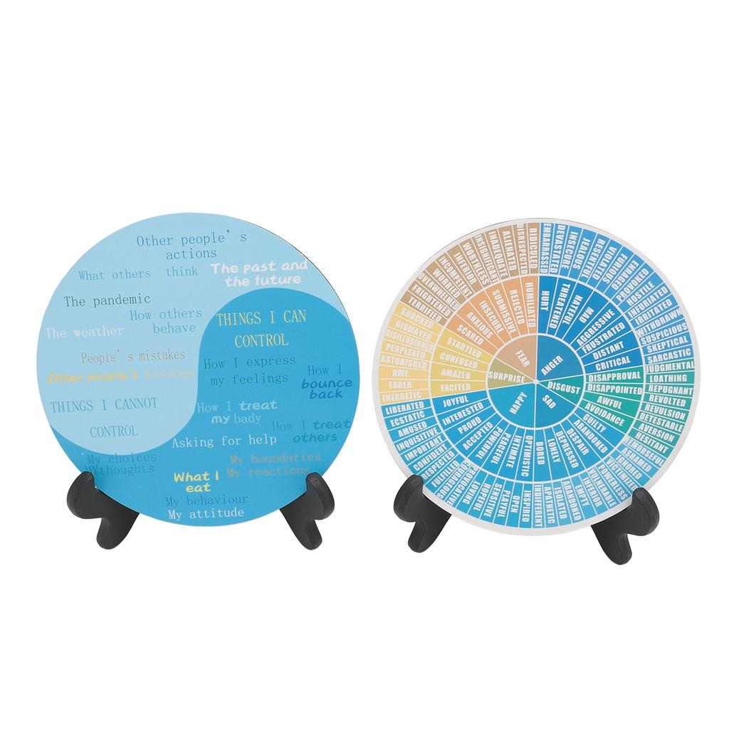 2PCS Calm Feeling Wheels with Black Base Wooden Emotion Chart Wheel Decoration for Home Bedroom