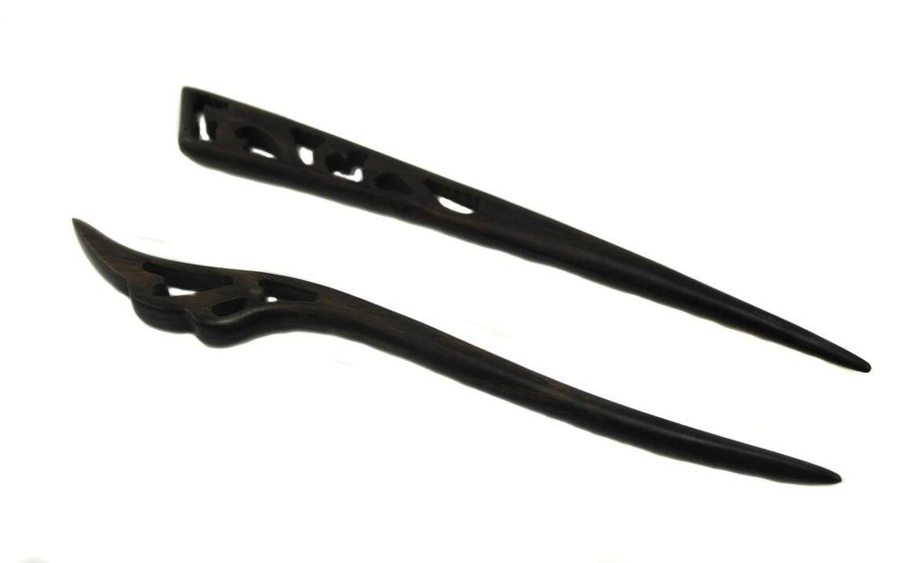 Naissant of Natural Wood Kanzashi Simple Wooden Hair Ornament for Japanese Clothing [Set 2] (Ebony Hairpin) -