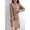 Женское трикотажное платье-свитер из шерсти средней длины с высоким воротником - Свободный крой для осени/зимы