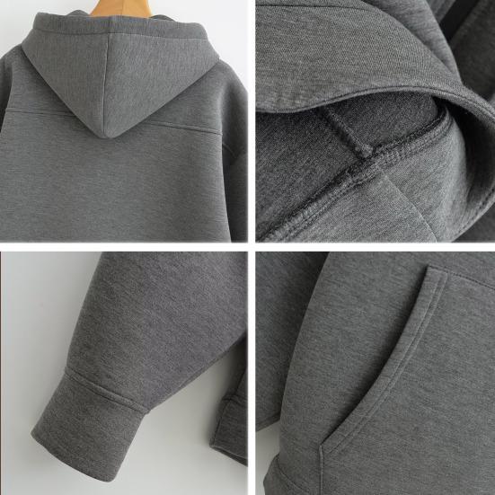 Женская толстовка с капюшоном на осень-зиму, толстый капюшон, застежка-молния, длинные рукава с большими карманами, однотонная свободная эластичная манжета, спортивное пальто на шнурке