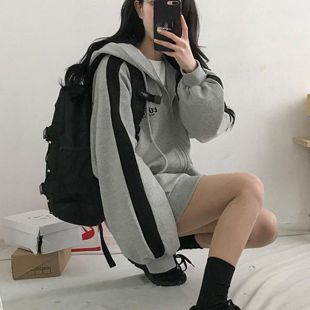 Толстовки Harajuku на молнии для женщин, одежда с капюшоном, джемпер с длинными рукавами, обычное пальто с капюшоном, повседневная толстовка в корейском стиле
