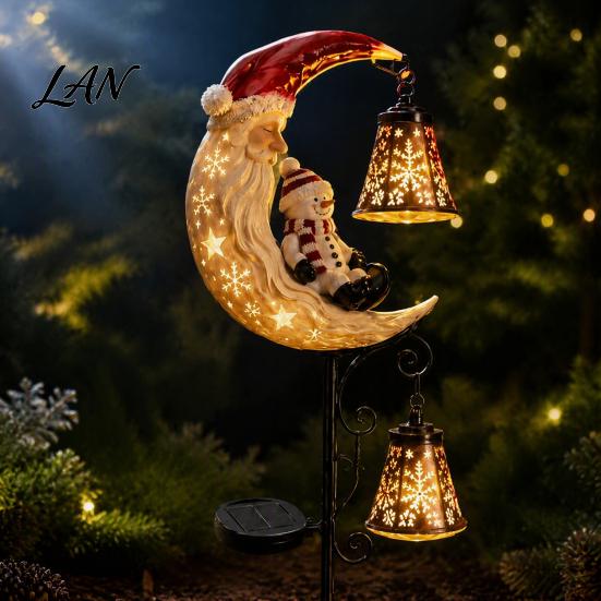 Solar Ground Stake Lights Snowman/Ghost Moon Light, Waterproof Metal Garden Sculpture, Decorative Powered Pathway Lighting Lamp for Outdoor Yard Lawn