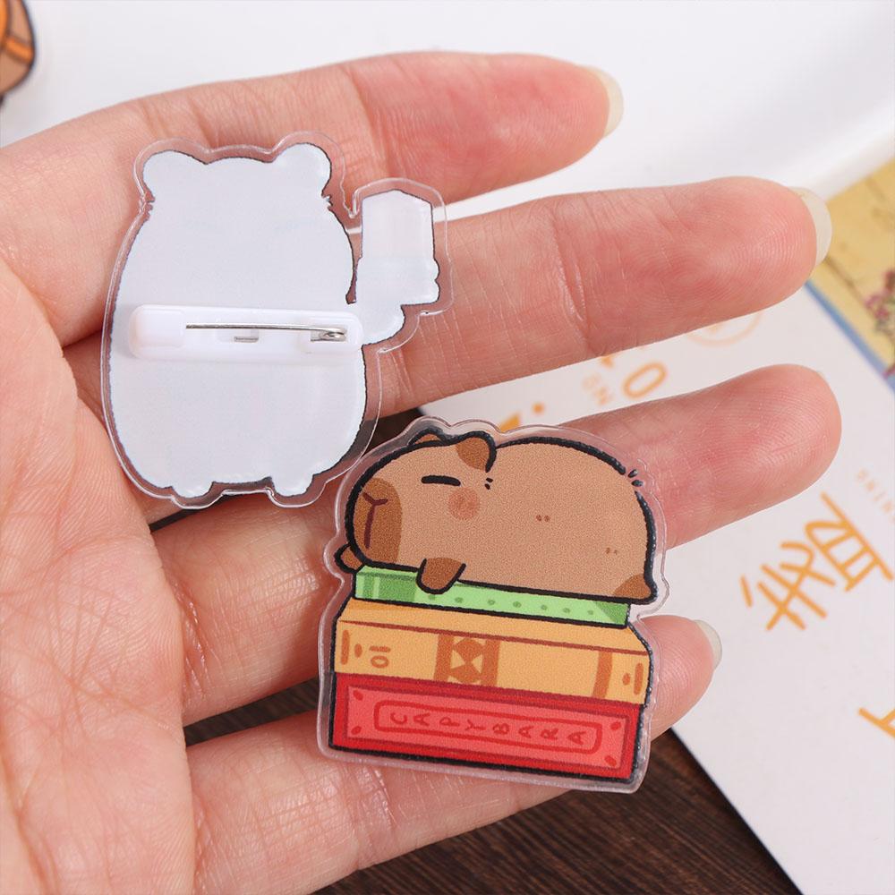 Симпатичная брошь-капибара для изучения, нагрудный значок-капибара, мультяшная акриловая булавка-капибара, украшение на рюкзак