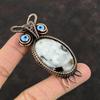 Rainbow Moonstone Pendant Copper Wire Wrapped Gemstone Pendant Owl Design Jewelry Black Color Evil Eye Pendant Handmade Copper Wire Jewelry