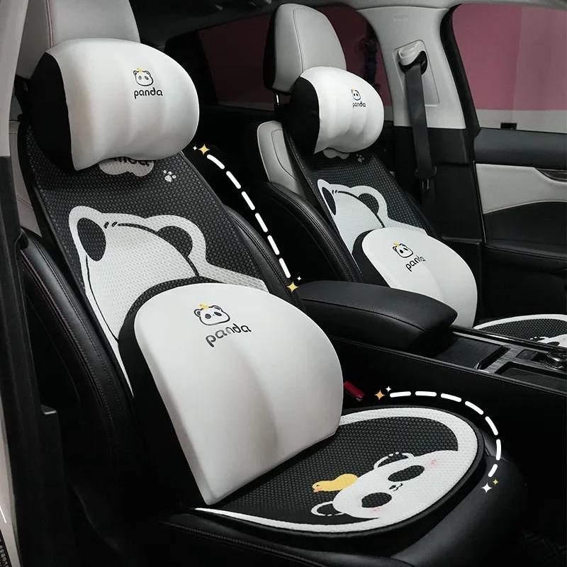 Universal Panda Car Seat Cushion Full Set Fashion Breathable Universal Seat Cushion Cover Anti Slip Panda Interior Accessories
