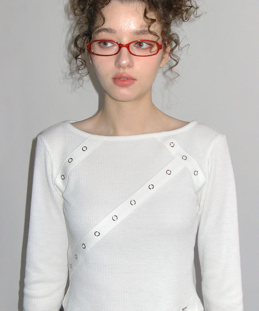 CRANK Eyelet Tape Waffle T-Shirt_White