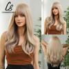 Длинные волнистые парики Ombre от черного до светлого цвета для женщин, парик с челкой, повседневная вечеринка, косплей, термостойкая натуральная повязка на голову
