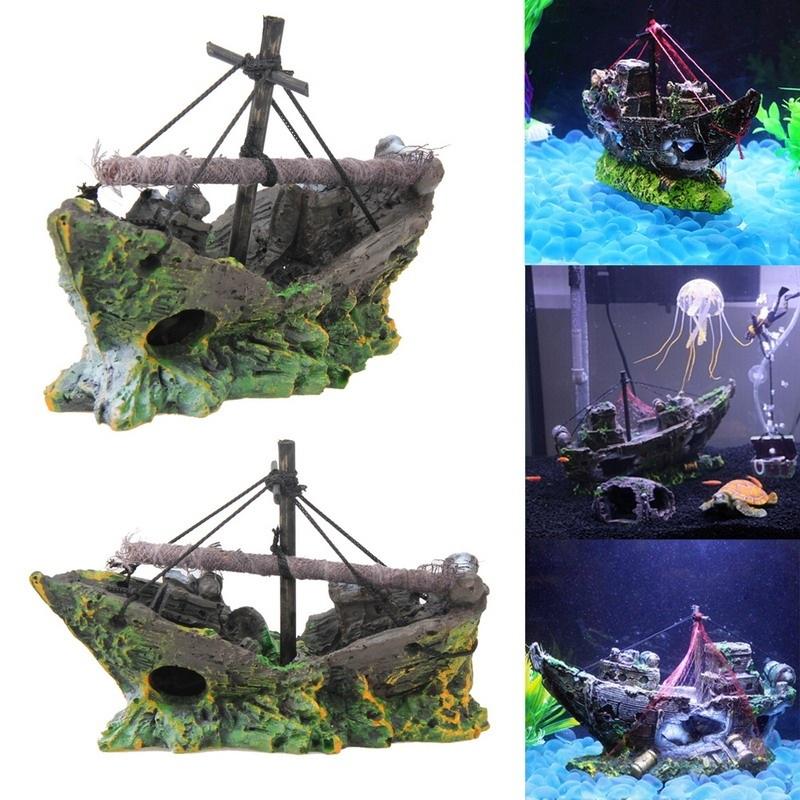 Landscape Pirate Ship Shipwreck Aquarium Fish Tank Decoration Retro Resin Design Ship Aquarium Accessories Home Decoration