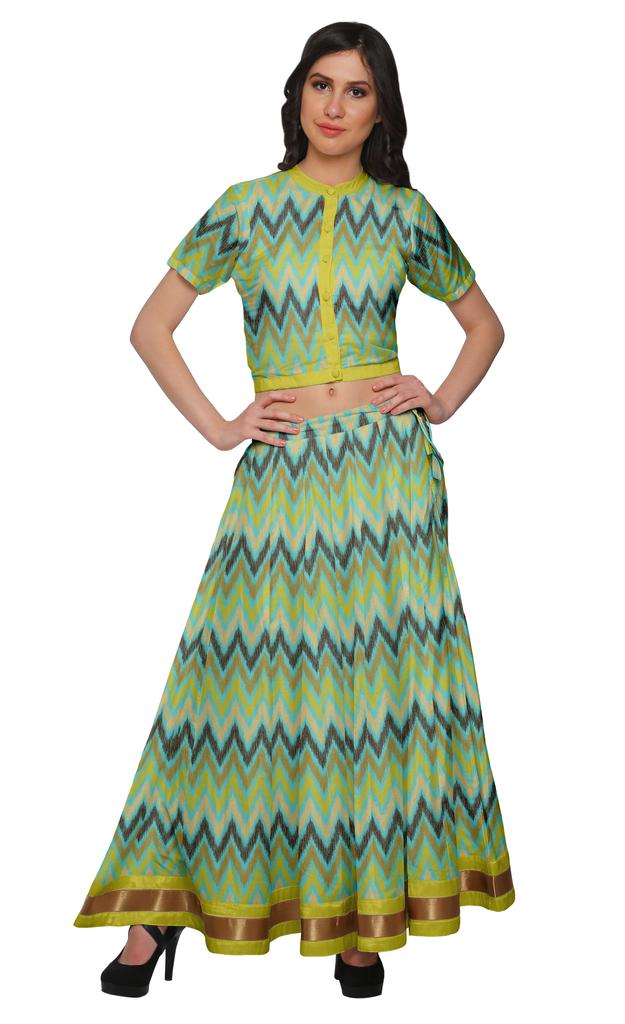 Moomaya Printed Indian Crop Top Skirt Sets Chanderi Women Ethnic Wear Plus