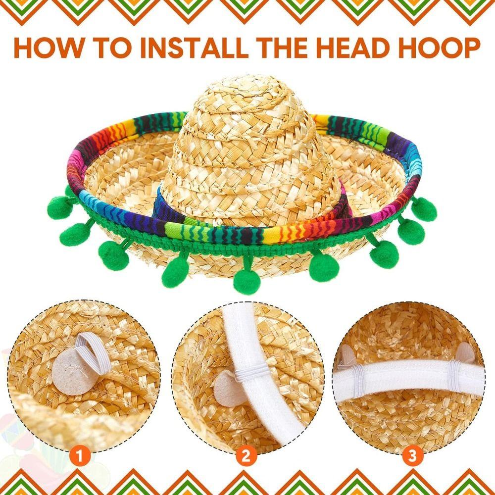 Милая мексиканская мини-шляпа из соломы с обручем, шляпа сомбреро, забавные шляпы, день рождения