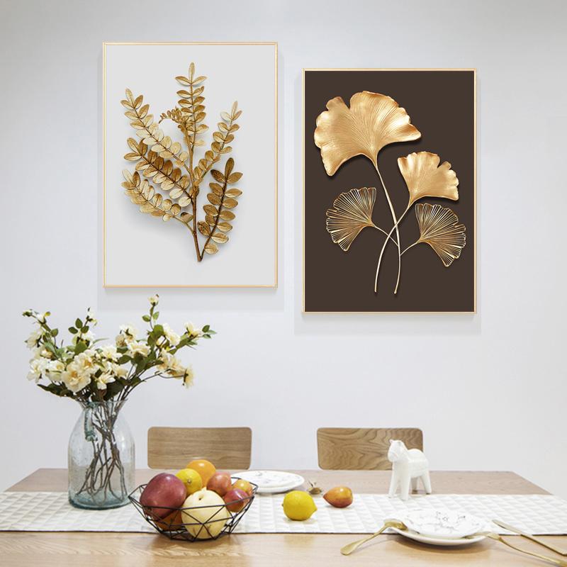 Плакат с золотым листом в скандинавском стиле, абстрактная картина на холсте, современная настенная художественная печать, декоративная картина для гостиной, украшение для дома