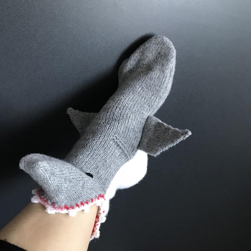 Cozy Cartoon Shark Crocodile Socks Women Men Winter Indoor Floor Warm Mid-Calf Knit Slipper